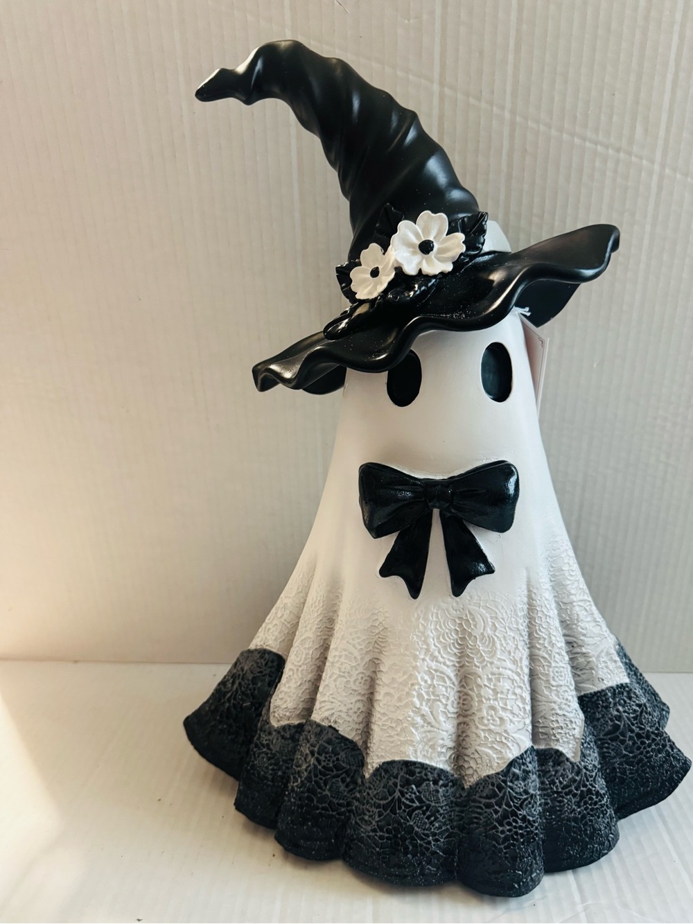 Eerie elegance ghost in witch hat Halloween decor BNWT